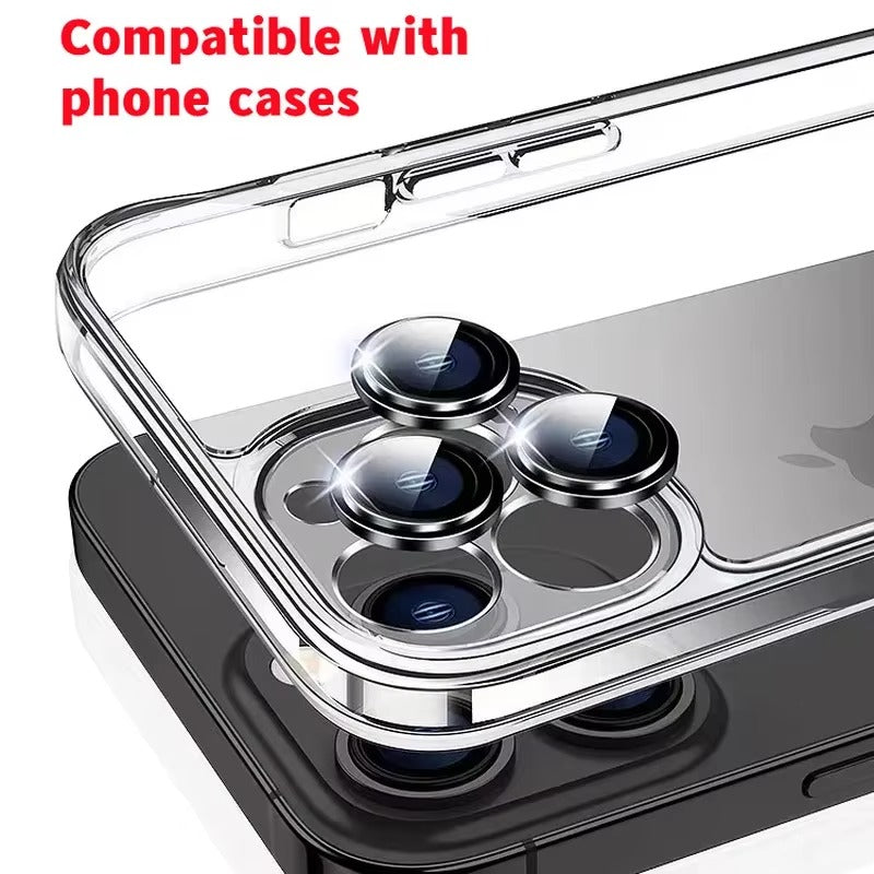 Luxury Metal Camera Lens Protector for iPhone – Diamond Edging, 9H Corning Glass, Anti-Scratch, Shockproof, Ultra HD Transparent Lens Cover Ring