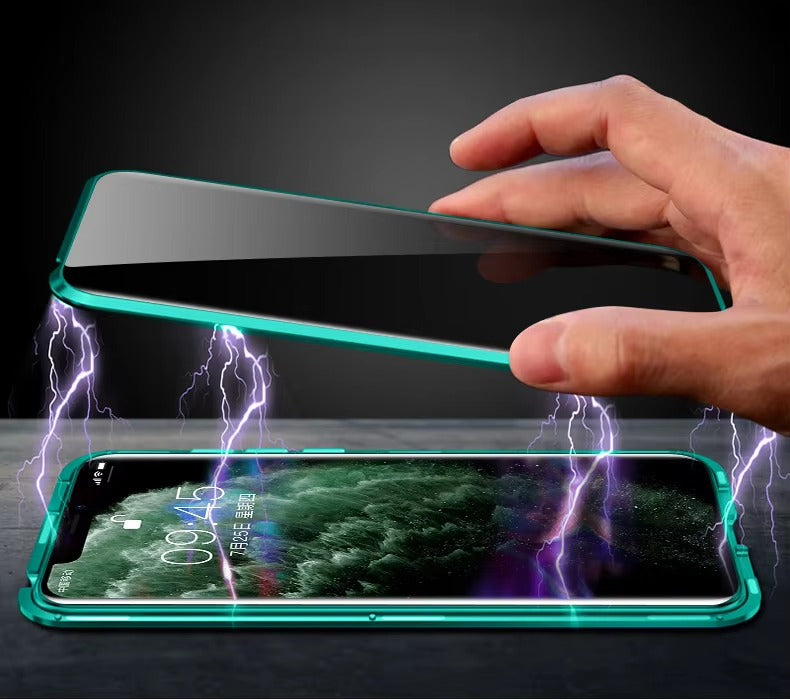 High Quality Apple iPhone Case, MagSafe Compatible, Camera Lens & Screen Protection, Ultra Thin, Shockproof, Magnetic Full All Around Cover – Double Glass Magnetic Case with Anti-Peeping Privacy Screen & Metal Frame Protection