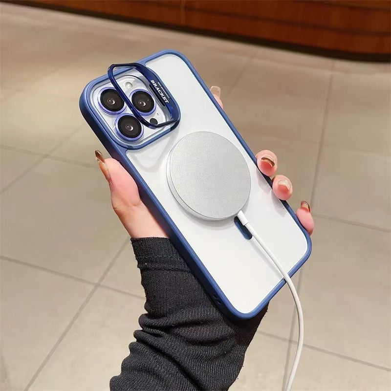 Premium Apple iPhone Case MagSafe Compatible, Camera Lens & Screen Protection, Cover with Hard Shell & Stand Bracket