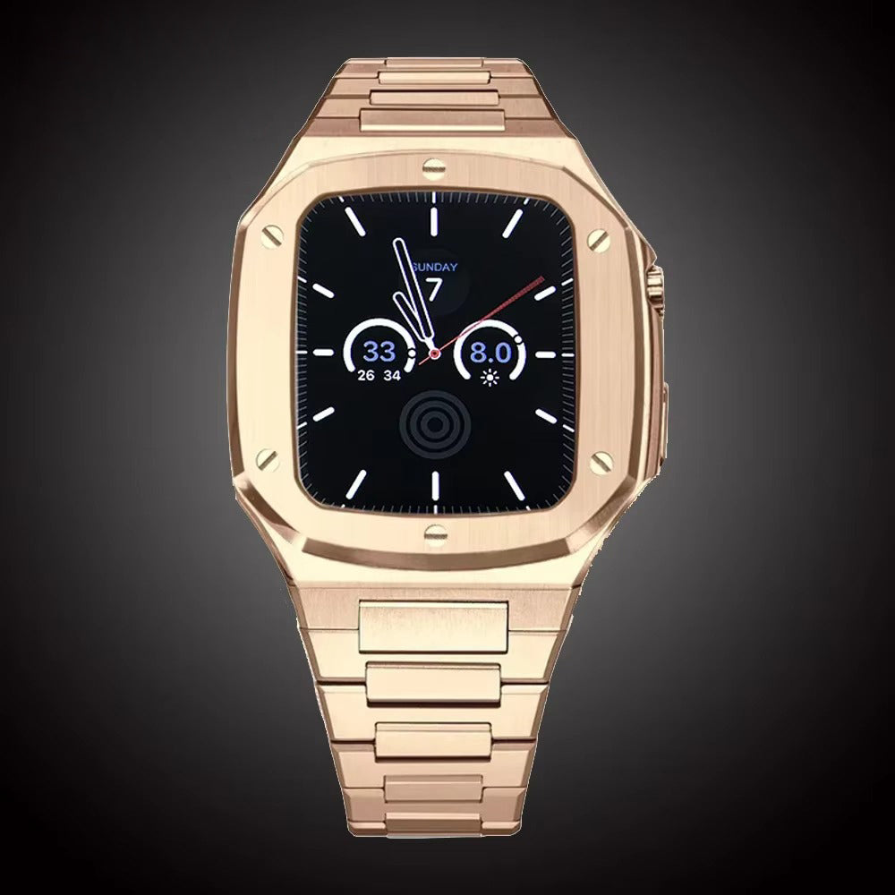 Luxury Metal Mod Kit for Smartwatch – Bezel Frame, Strap, and Case Set for 44mm to 45mm Watches, Premium Custom Accessories