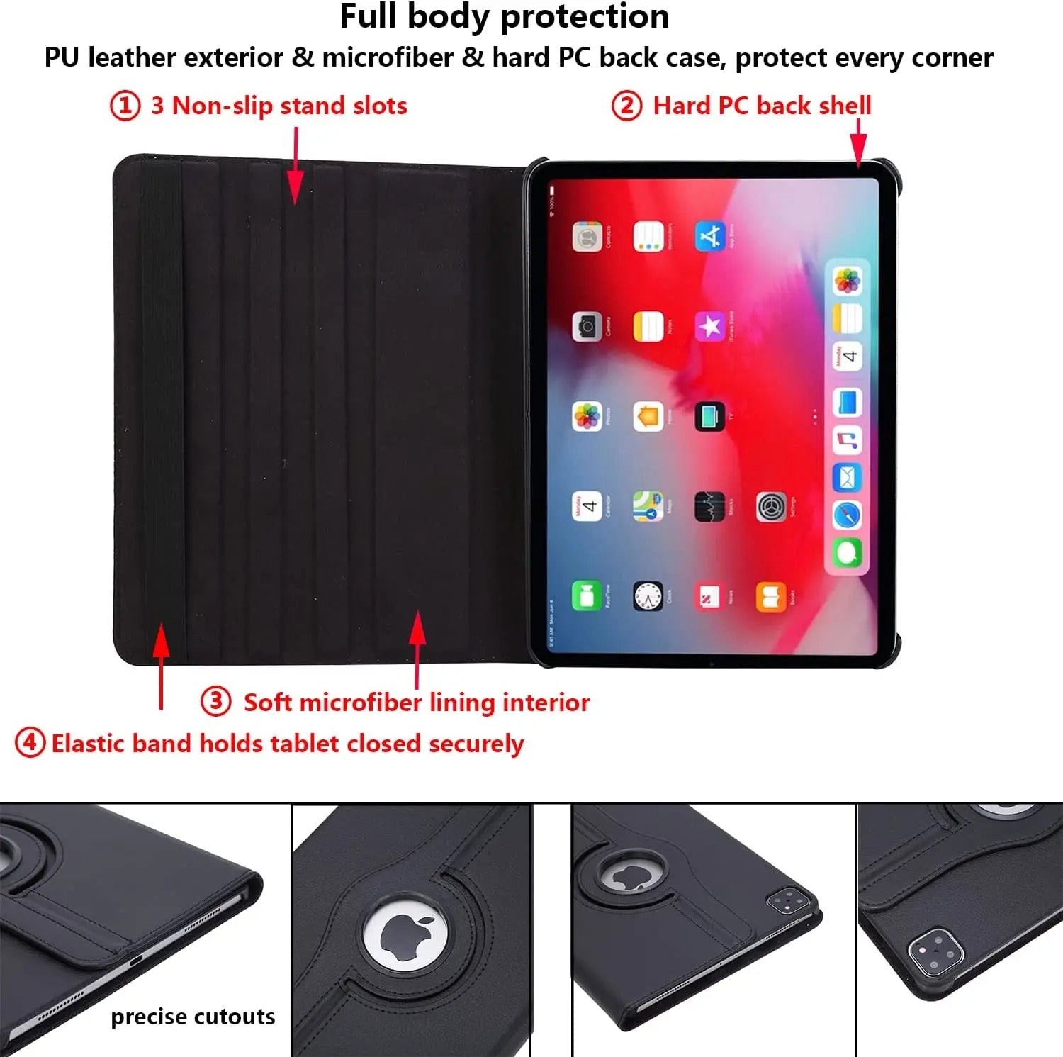 Premium 360° Rotating PU Leather iPad Case – Smart Cover with Auto Sleep/Wake, Shockproof Stand for 12.9" Pro & Air Tablets, Durable & Washable