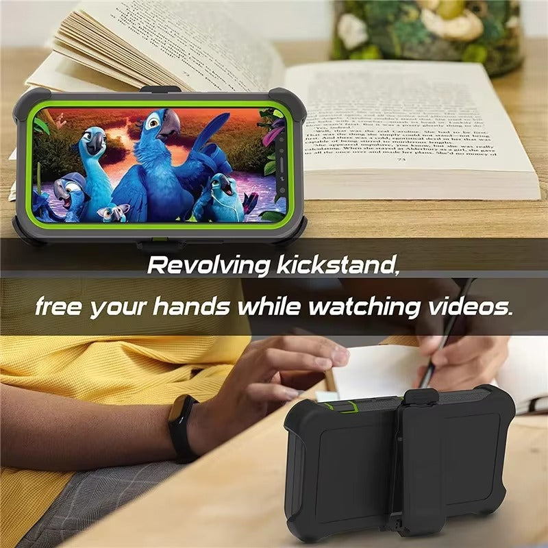 Robust Apple iPhone Case, MagSafe Compatible, Camera Lens & Screen Protection, Ultra Thin, Shockproof, Magnetic Full All Around Cover – 3-in-1 Defender Armor Rugged Case with Back Belt Clip & Full Body Protection