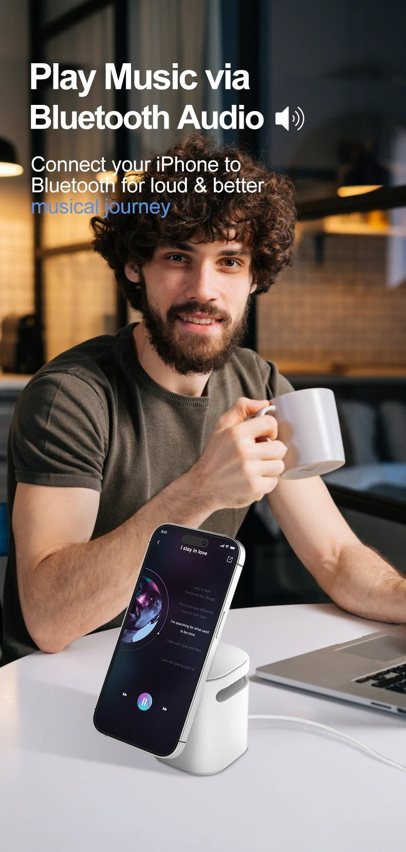 Premium Magnetic Wireless Charging Station with Bluetooth Speaker – 15W Fast Charger Stand and Phone Holder Dock for iPhone and AirPods