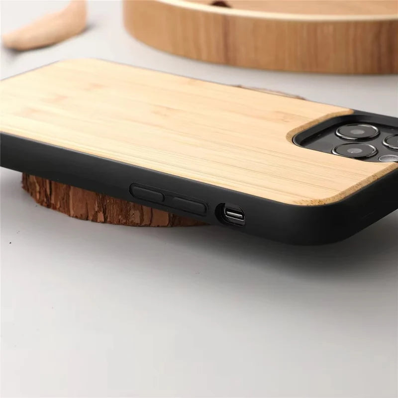 Luxury Wood Apple iPhone Case, MagSafe Compatible, Ultra Thin Magnetic with Bamboo Texture, Hard Shell and Camera Lens Guard