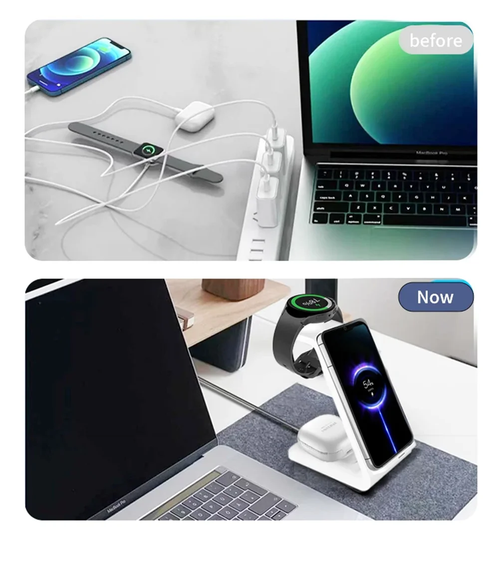 Premium 30W 3 in 1 Wireless Charging Station – Fast Charger Stand for iPhone, Apple Watch, AirPods with Dual Coil Design, Case Friendly & Safe Charging