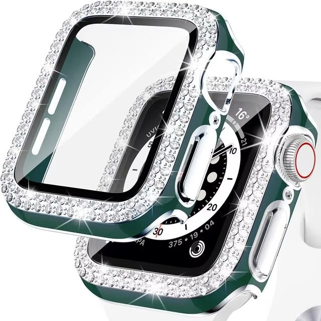 Luxury, Bling Diamond Case with Glass Screen Protector for Apple Watch – for 38mm, 40mm, 41mm, 42mm, 44mm, 45mm