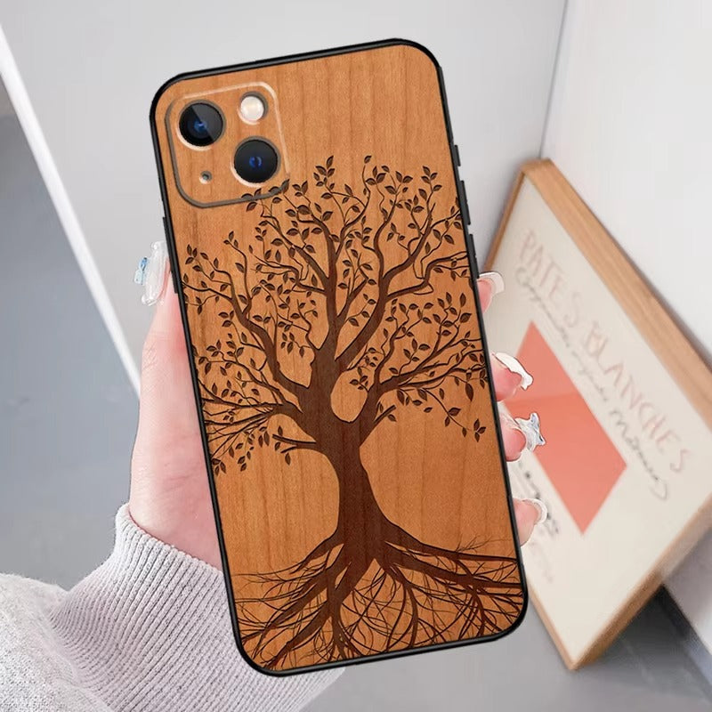 Luxury Apple iPhone Case, MagSafe Compatible, Camera Lens Protection, Screen Protection, Artistic Wood Cover