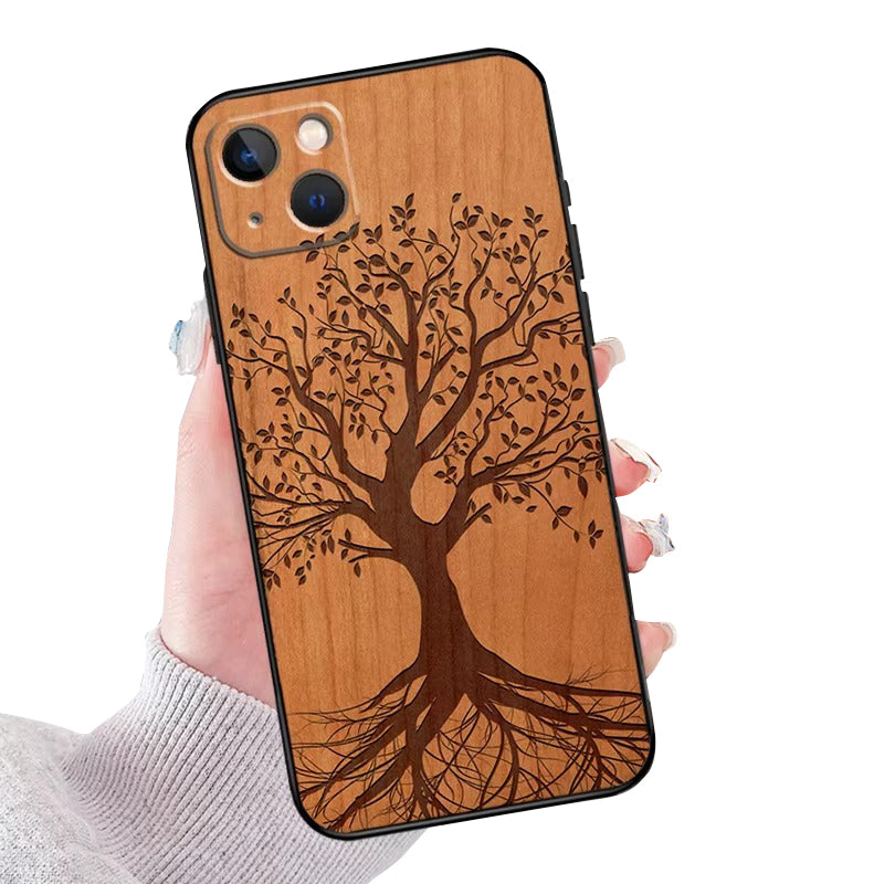 Luxury Apple iPhone Case, MagSafe Compatible, Camera Lens Protection, Screen Protection, Artistic Wood Cover