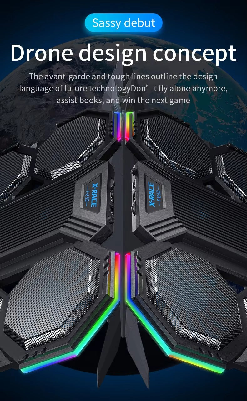 High-Performance, RGB, Gaming Laptop Stand, Air Cooler, Notebook Holder, with 6 Fans, Adjustable, Foldable Base, for 12, 13, 14, 15, 16, 17 Inch Laptops