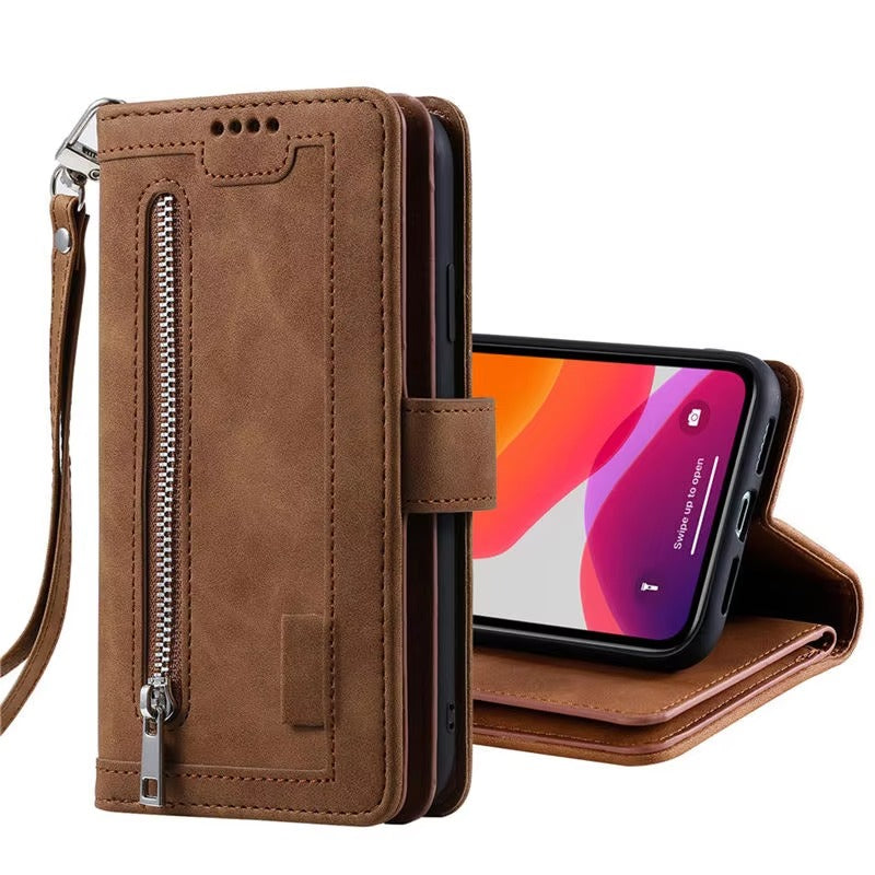 Luxury Leather Apple iPhone Case,Ultra Thin Magnetic Shockproof Full Protection Cover with Flip Wallet Design