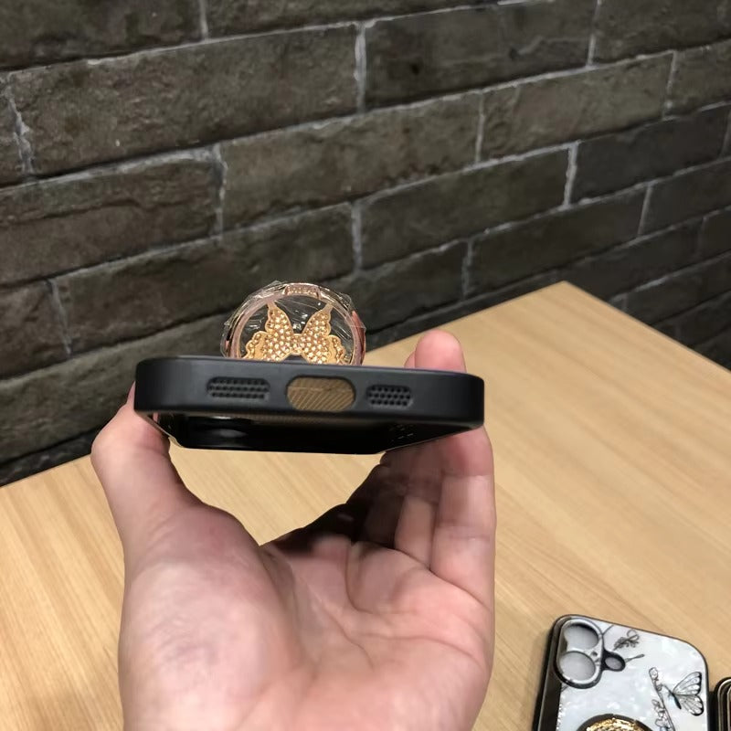 Luxury Apple iPhone Case, MagSafe Compatible, Camera Lens & Screen Protection, Ultra Thin, Shockproof, Magnetic Full All Around Cover – Shell Pattern Butterfly Case with Ring Holder & Hard Silicone TPU Back Design