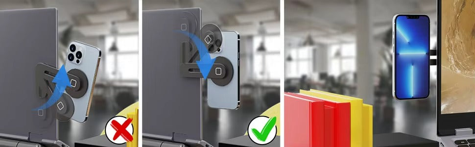 Premium, Magnetic Laptop Phone Holder Slim, Foldable, Adjustable Mount for Computer Monitor Side Compatible with Apple iPhone