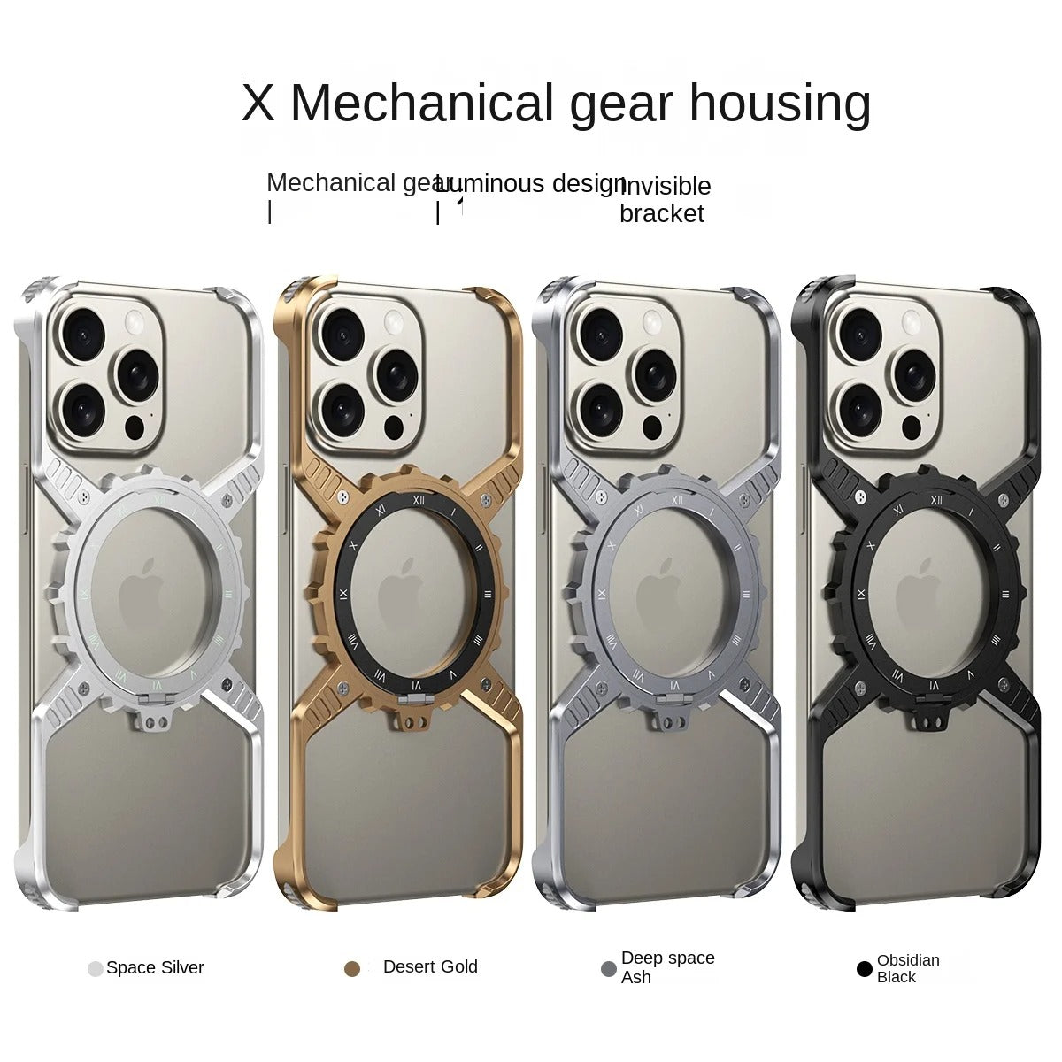 Robust Apple iPhone Case, MagSafe Compatible, Camera Lens & Screen Protection, Ultra Thin, Shockproof, Magnetic Full All Around Cover – X-Shaped Gear Aluminum Case with 360° Stand & Noctilucent Frameless Design