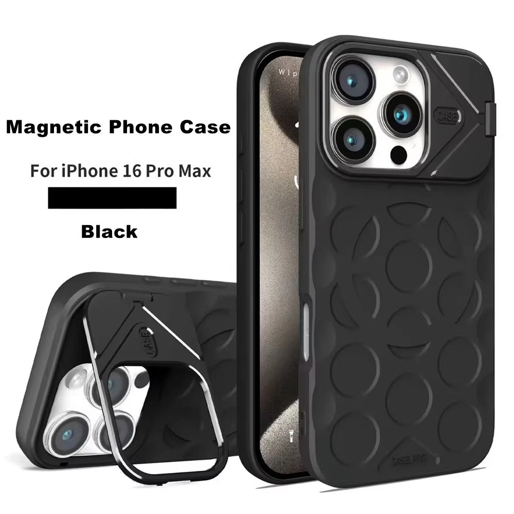 Premium Apple iPhone Case, MagSafe Compatible, Camera Lens & Screen Protection, Ultra Thin, Shockproof, Magnetic Full All Around Cover – Foldable Camera Stand Case with Wrist Strap & Magnetic Bracket