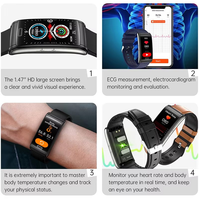 Advanced Health Smartwatch for iPhone – Non-Invasive Blood Glucose Monitor with ECG+PPG, IP68 Waterproof Fitness Tracker
