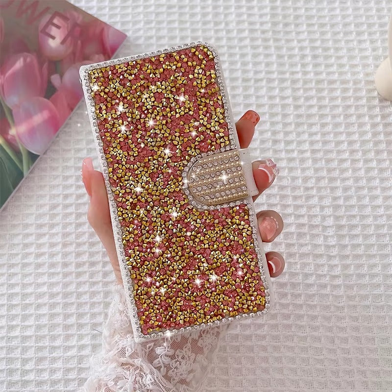 Luxury Apple iPhone Case, MagSafe Compatible, Camera Lens and Screen Protection, Ultra Thin, Shockproof, Magnetic, Full All Around Protection, Glitter Leather Wallet Cover