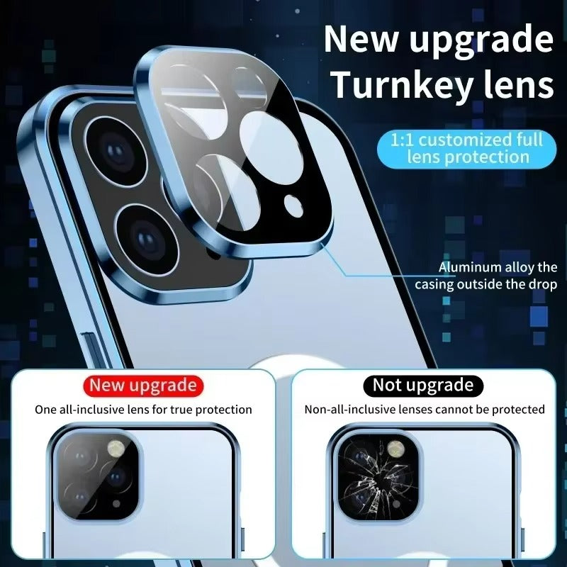Premium Apple iPhone Case Ultra Thin Shockproof Magnetic Full All Around Protection Cover with Metal Frame Glass Design