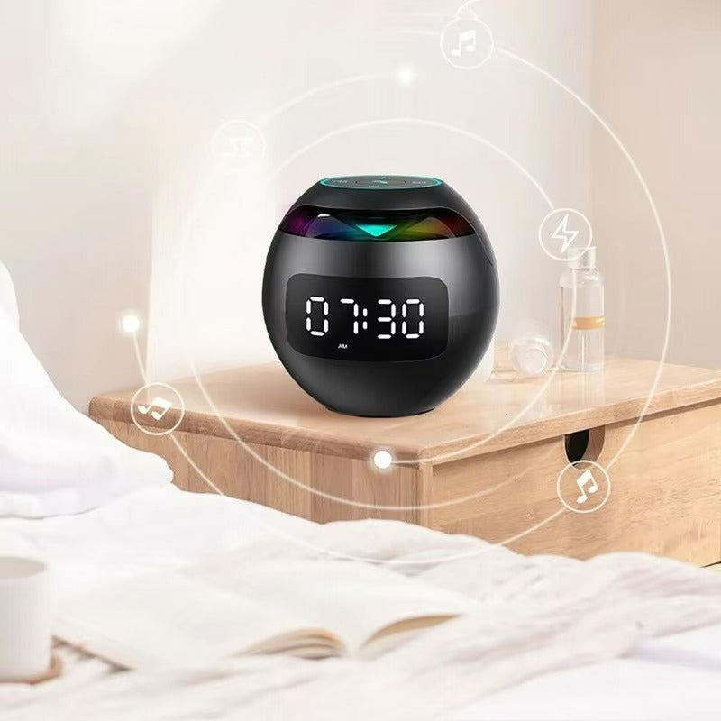 High Quality Bluetooth Alarm Clock Speaker with Colorful LED Light – Mini Portable Wireless Speaker, Dual Alarms, TF Card, FM Radio, 18H Playtime, USB Rechargeable