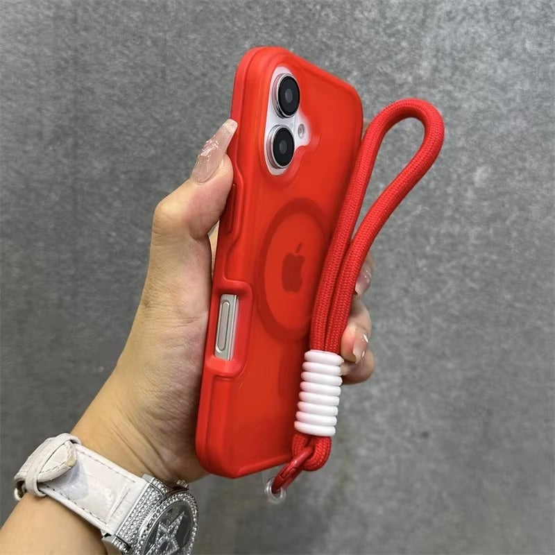 High Quality Apple iPhone Case, MagSafe Compatible, Camera Lens & Screen Protection, Ultra Thin, Shockproof, Magnetic Full All Around Cover – Dual Color Matte Armor Case with Wrist Strap & Magnetic Lanyard