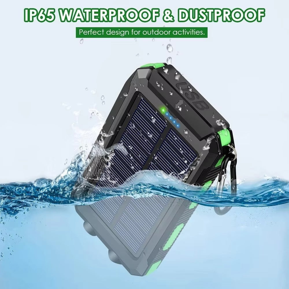 Robust 80000mAh Solar Power Bank – Portable Waterproof Charger with Dual USB, Strong LED Flashlight, Digital Display, Compass & Outdoor Emergency Features
