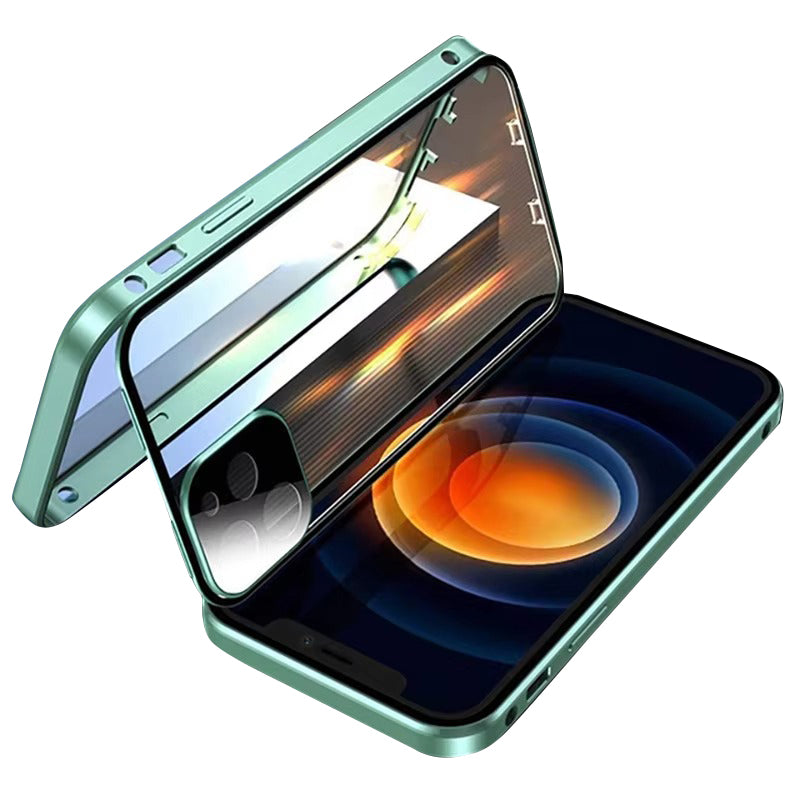 Luxury Apple iPhone Case MagSafe Compatible, Camera Lens & Screen Protection, Cover with Double-Sided Glass Bumper Lock
