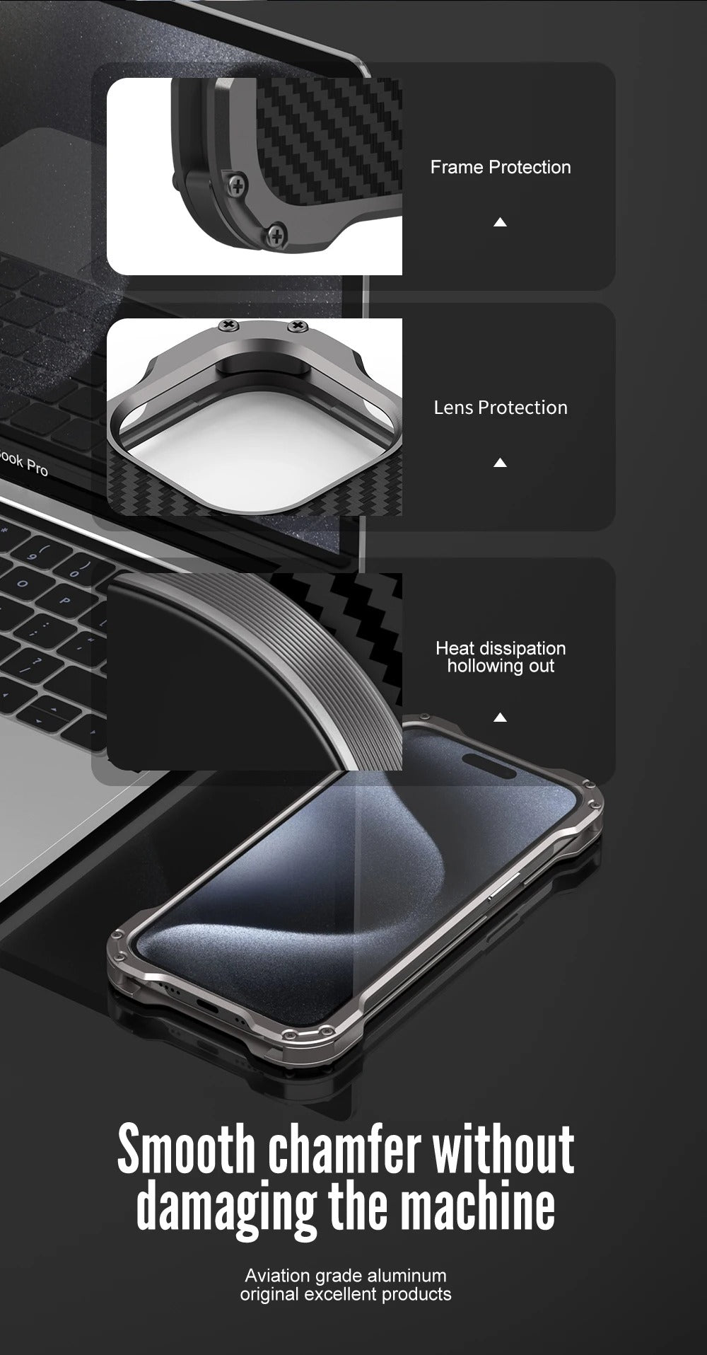 Robust Apple iPhone Case, MagSafe Compatible, Camera Lens & Screen Protection, Ultra Thin, Shockproof, Magnetic Full All Around Cover – Carbon Fiber Aluminum Alloy Case with Built-In Holder Ring & Lightweight Frame