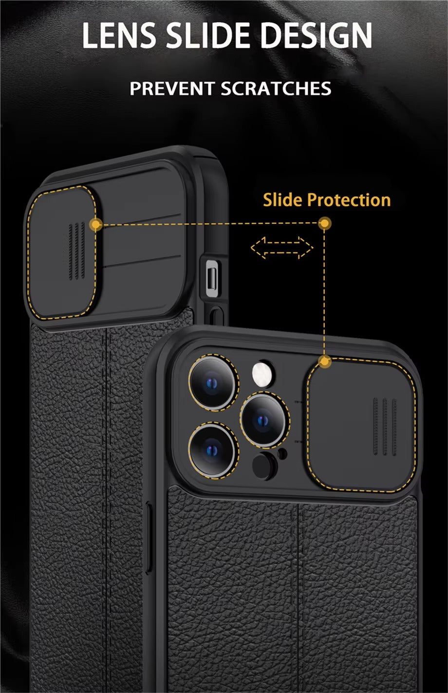 Luxury Leather Texture Apple iPhone Case, MagSafe Compatible, Ultra Thin Magnetic Shockproof Sliding Camera Lens Protector