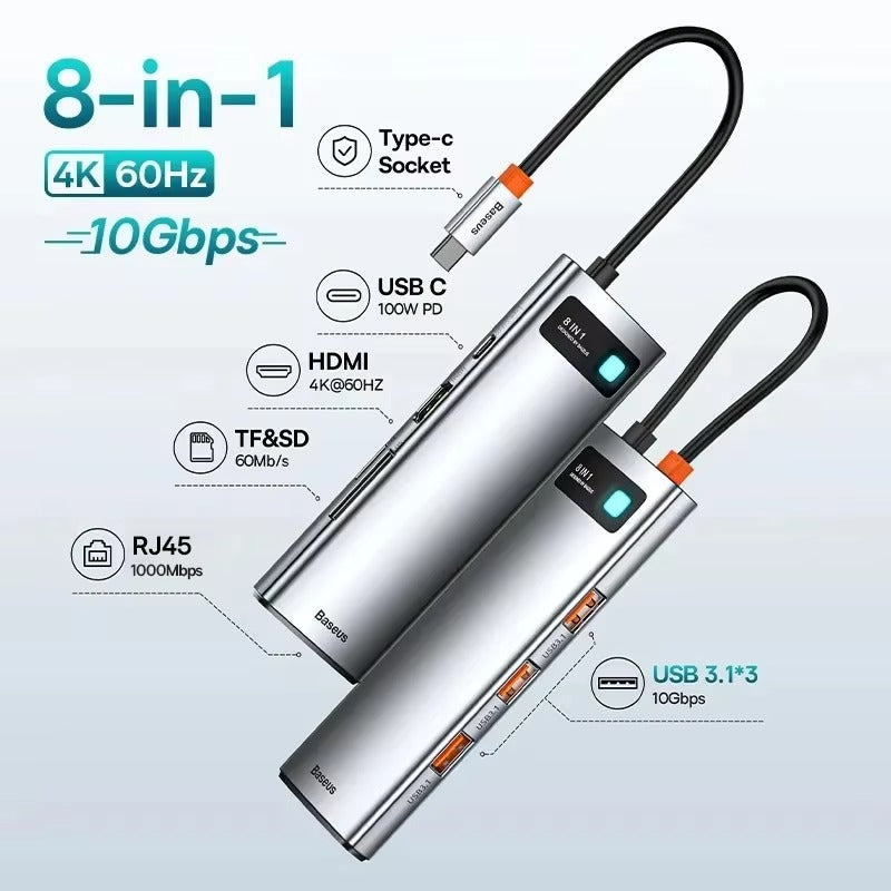 High Quality USB-C Hub Adapter – Type-C to HDMI, USB 3.1, 10Gbps, RJ45 Ethernet, Laptop, Tablet, USB-C Devices
