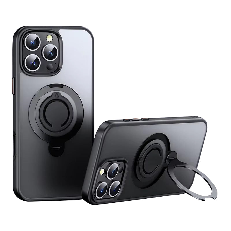 Luxury Apple iPhone Case MagSafe Compatible, Camera Lens & Screen Protection, Cover with 360° Ring Stand & Frosted Finish