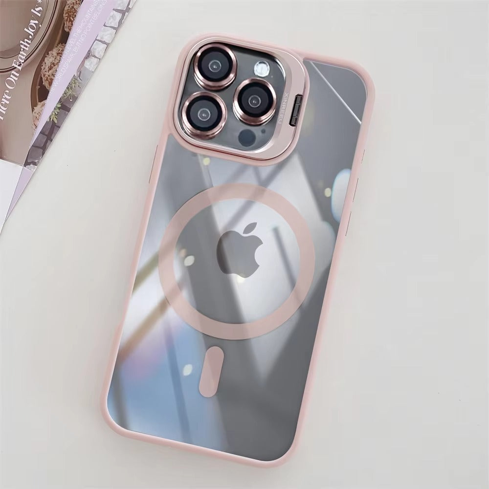 Premium Apple iPhone Case MagSafe Compatible, Camera Lens & Screen Protection, Cover with Transparent Stand & Lens Film