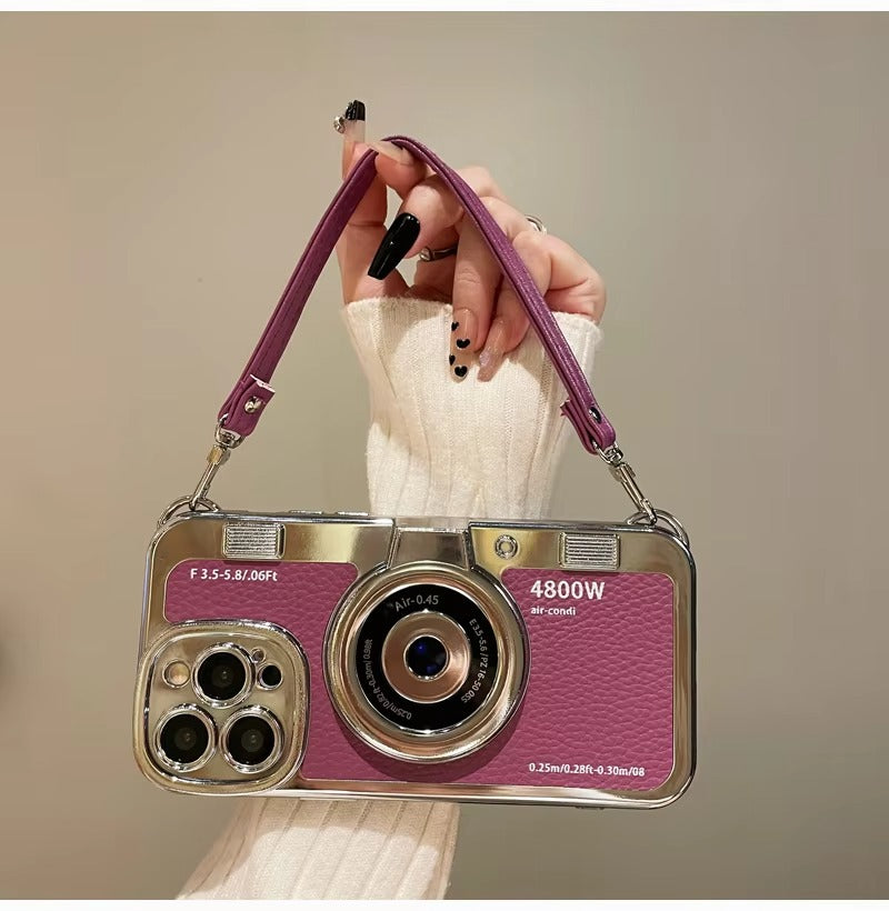 Premium Apple iPhone Case, MagSafe Compatible, Camera Lens & Screen Protection, Ultra Thin, Shockproof, Magnetic Full All Around Cover – Plated Camera Style Case with Lychee Texture & Anti-Fall Leather Rope