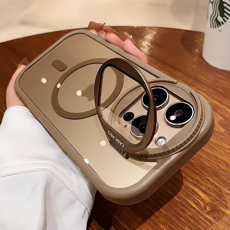 Luxury Apple iPhone Case MagSafe Compatible, Camera Lens & Screen Protection, Ultra Thin Shockproof Magnetic Full All Around Protection Cover with Acrylic Stand & Glass Camera