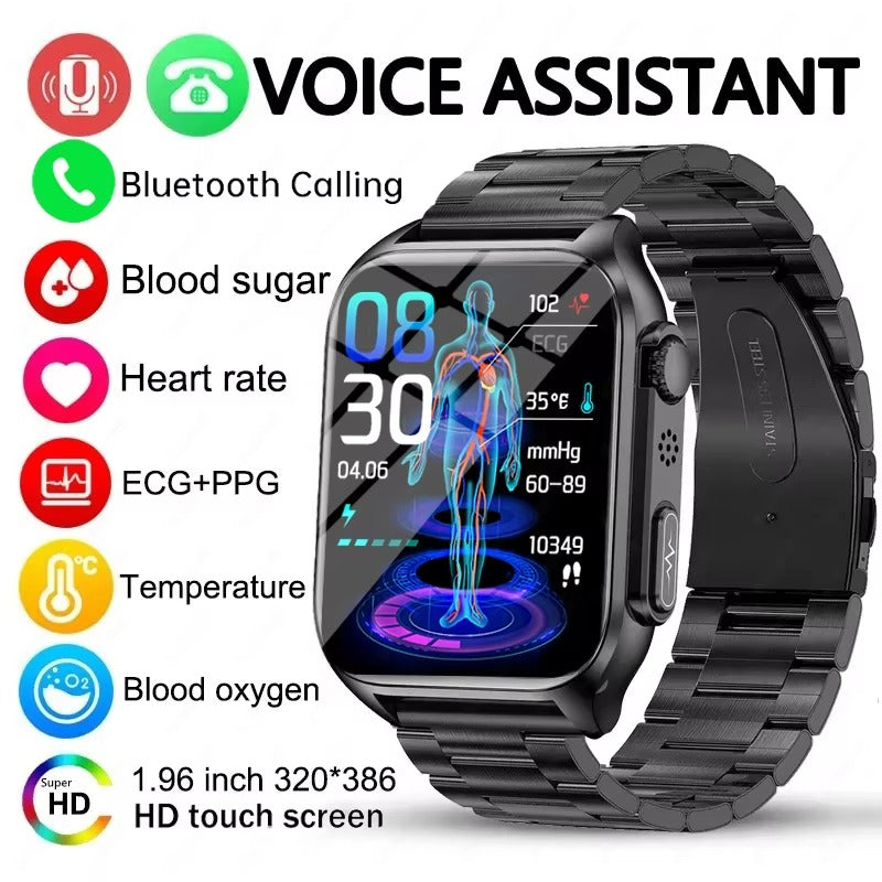 Premium Health Smartwatch for iPhone – Non-Invasive Blood Glucose Monitor with ECG+PPG, AI Voice Assistant, Bluetooth Calling