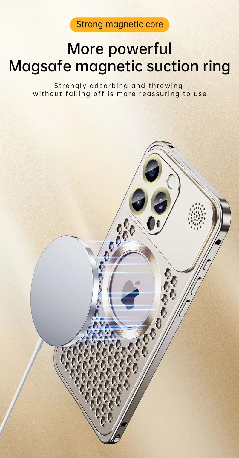 High Quality Apple iPhone Case, MagSafe Compatible, Camera Lens & Screen Protection, Ultra Thin, Shockproof, Magnetic Full All Around Cover – Metal Heat Dissipation Case with Magnetic Aluminum Back for Enhanced Cooling