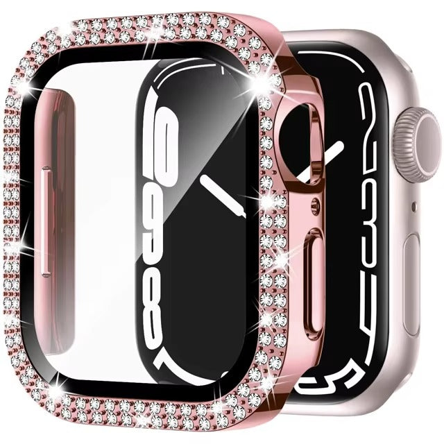 Luxury, Bling Diamond Case with Glass Screen Protector for Apple Watch – for 38mm, 40mm, 41mm, 42mm, 44mm, 45mm