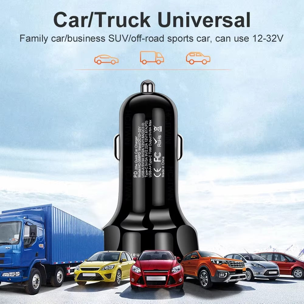 High Speed 55W USB Car Charger Adapter – 4-Port PD & QC3.0 Fast Charging Cigarette Lighter Plug with LED Display, Smart Protection for Phones & Tablets