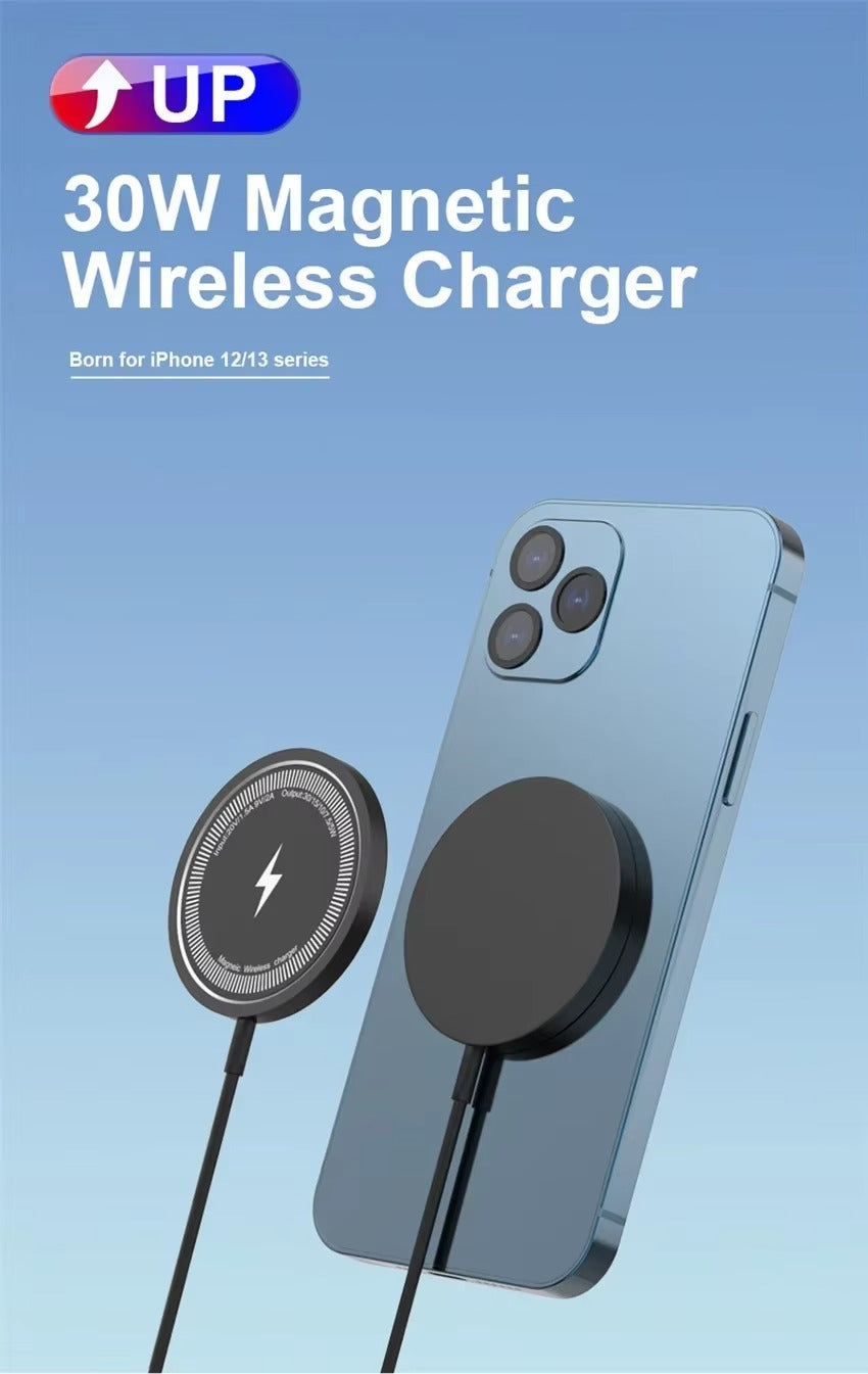 Premium Magnetic Wireless Charger Pad 30W Fast Charging – USB-C & USB-A Dual Input, Strong Magnetic Hold, Case-Friendly, Ultra-Thin Design for Phones