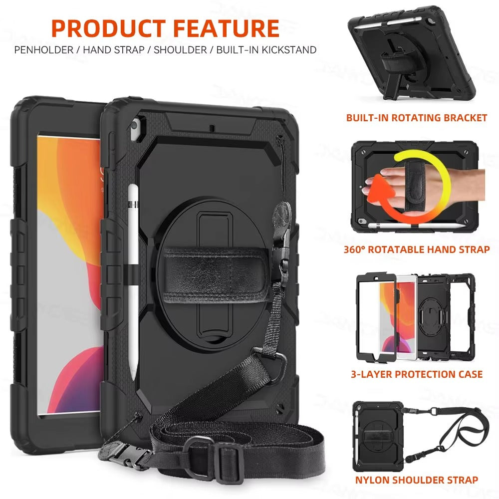 Rugged iPad Case – Shockproof Heavy Duty Protective Cover Compatible with 9.7", 10.2", 10.5", 10.9", 11", 12.9", 13" Tablets