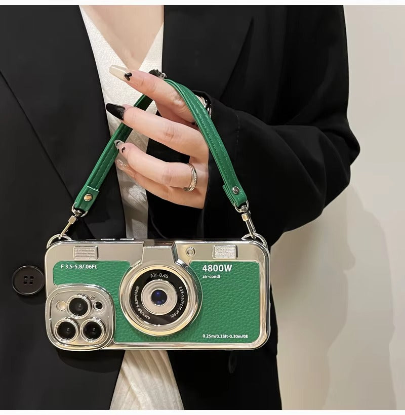 Premium Apple iPhone Case, MagSafe Compatible, Camera Lens & Screen Protection, Ultra Thin, Shockproof, Magnetic Full All Around Cover – Plated Camera Style Case with Lychee Texture & Anti-Fall Leather Rope