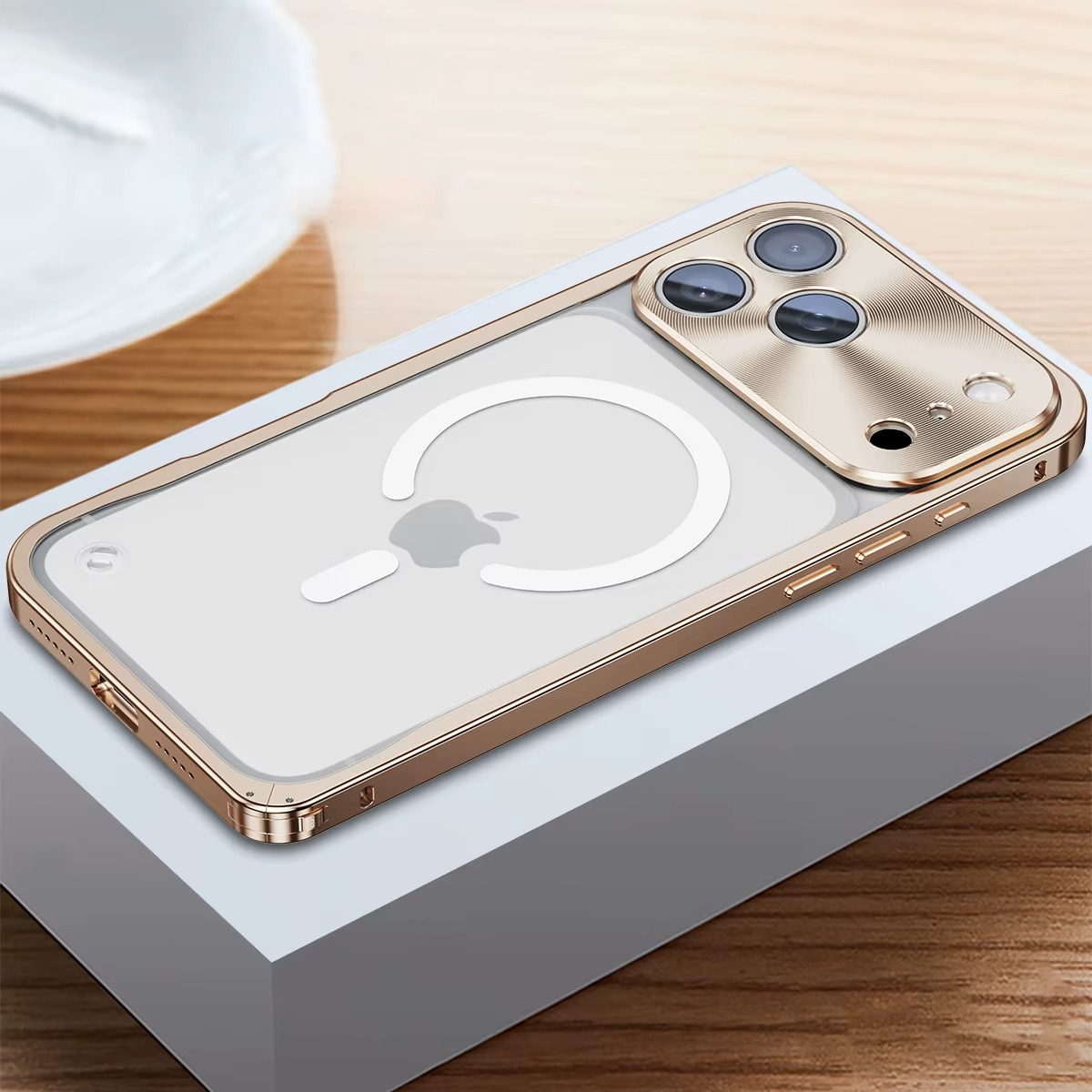 Premium Aluminum Alloy Frame iPhone Case – MagSafe Compatible Magnetic Bumper with Shockproof Protection, Matte Transparent Back and Camera Lens Guard