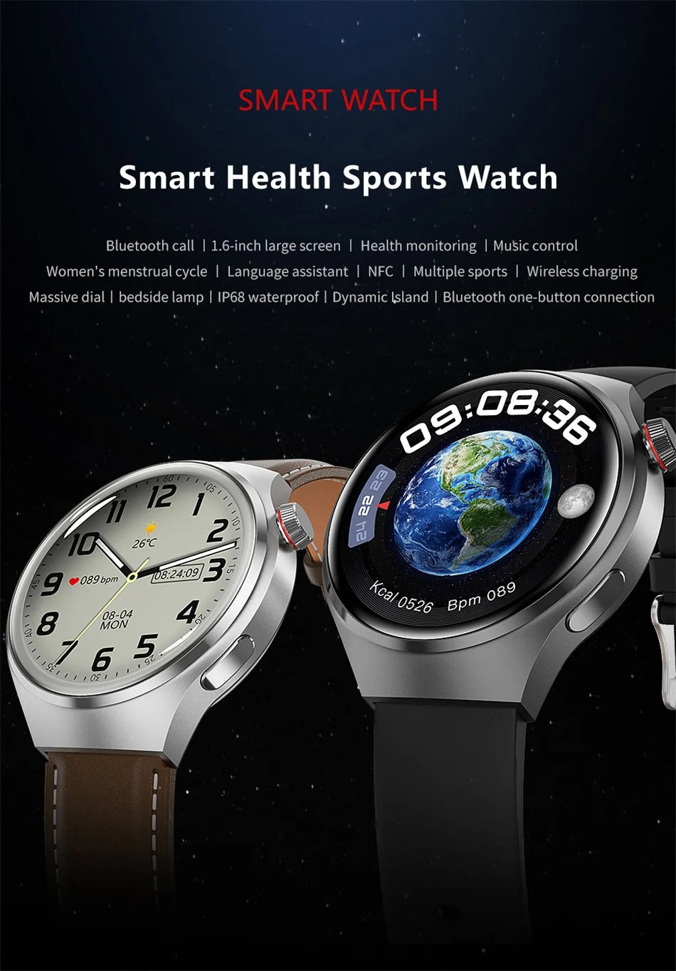 NFC GPS Smartwatch for Men – 1.6" AMOLED Display, Bluetooth Calling, Health & Fitness Tracker, Sleep Monitor, IP68 Waterproof, Long Battery Life, Voice Assistant