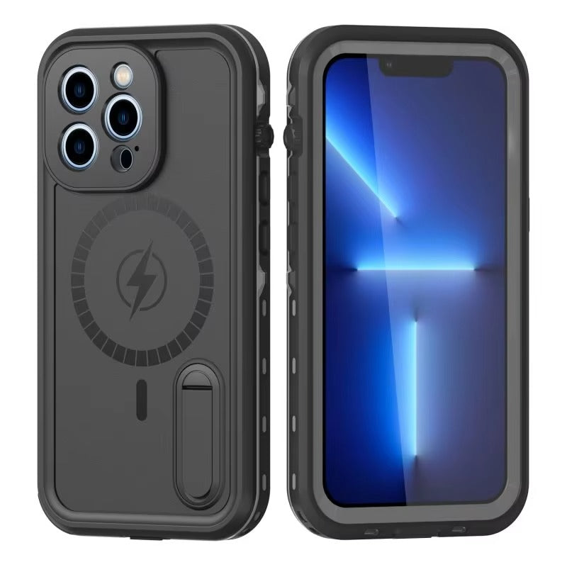 High Quality Apple iPhone Case MagSafe Compatible, Camera Lens & Screen Protection, Cover with IP68 Diving Armor Stand