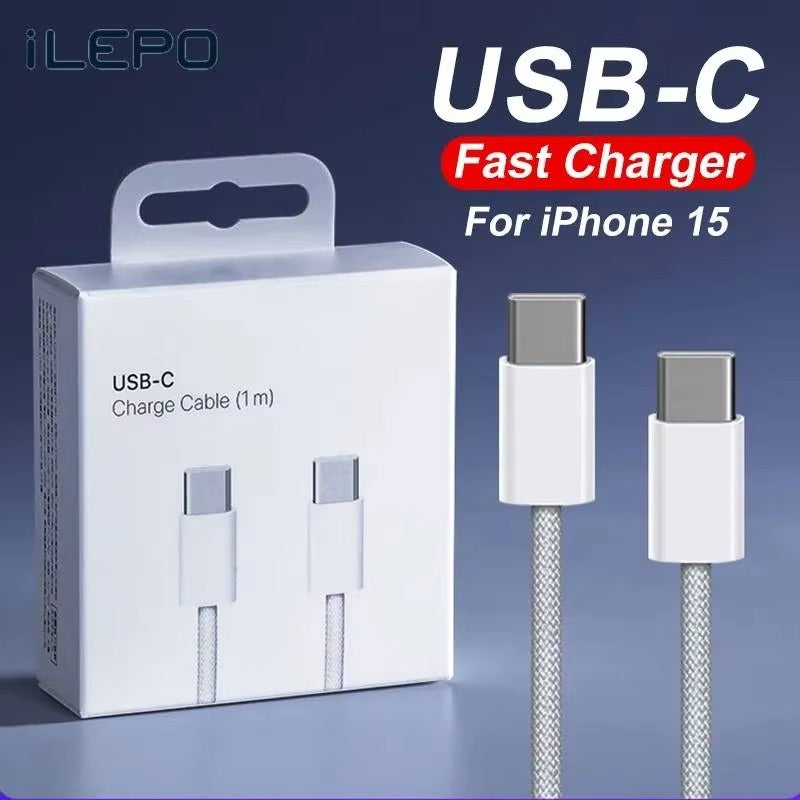 Premium USB-C to USB-C Charging Cable – 60W PD Fast Charge, Braided, High-Speed Type-C Power Cord for Apple iPhone, iPad,