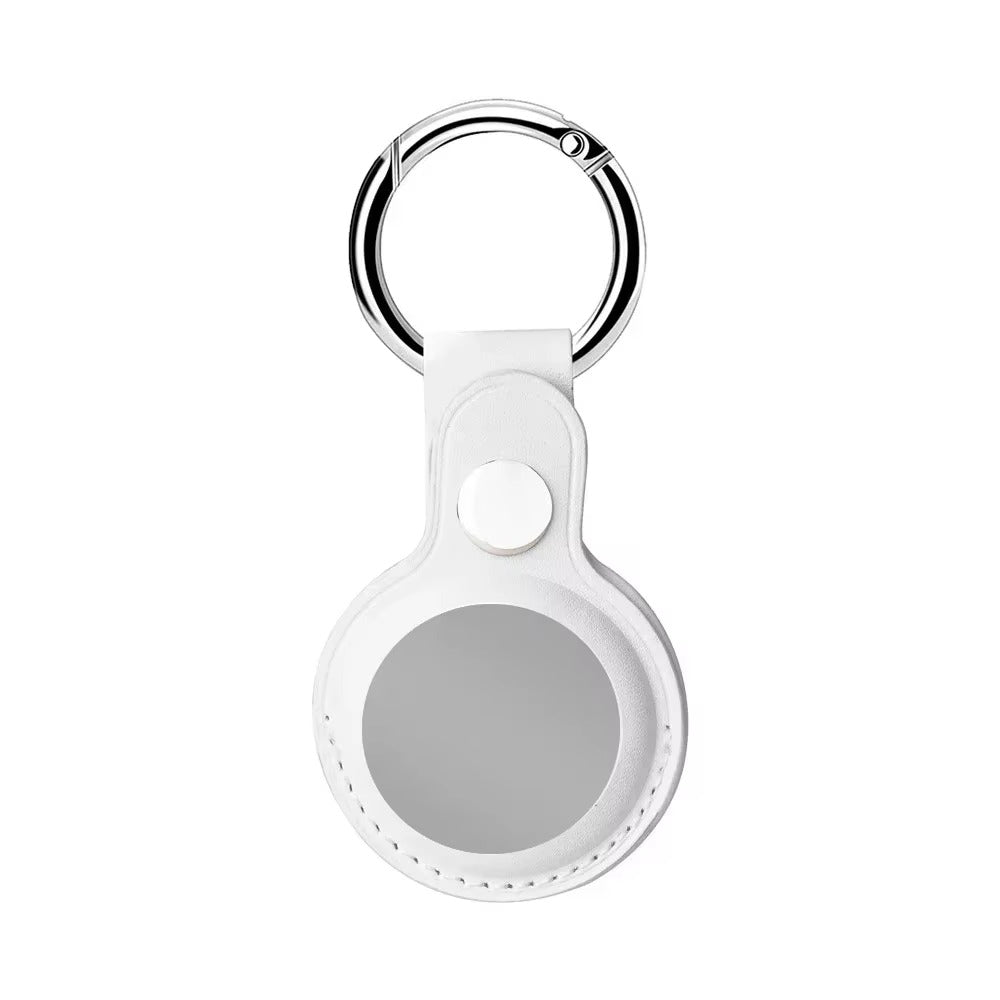 Luxury Leather AirTag Keychain Holder – Anti-Scratch Pet Tracker Cover, Secure Snap Button, Stylish Protective Case for iOS, Key Ring Included