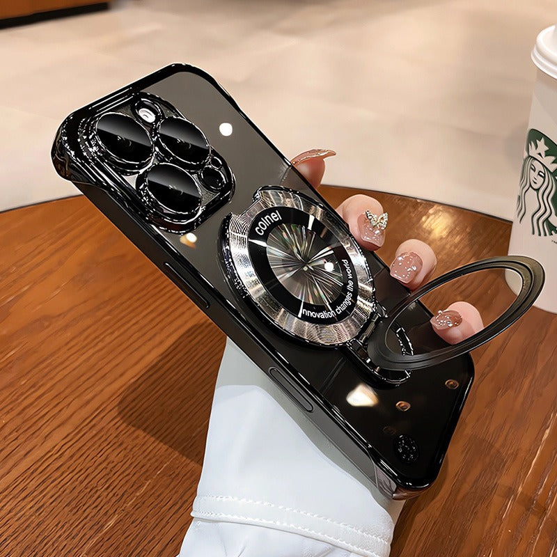 Frameless MagSafe Case with Logo Hole – Transparent Plating Slim Bracket for iPhone Models, Sleek and Durable Design