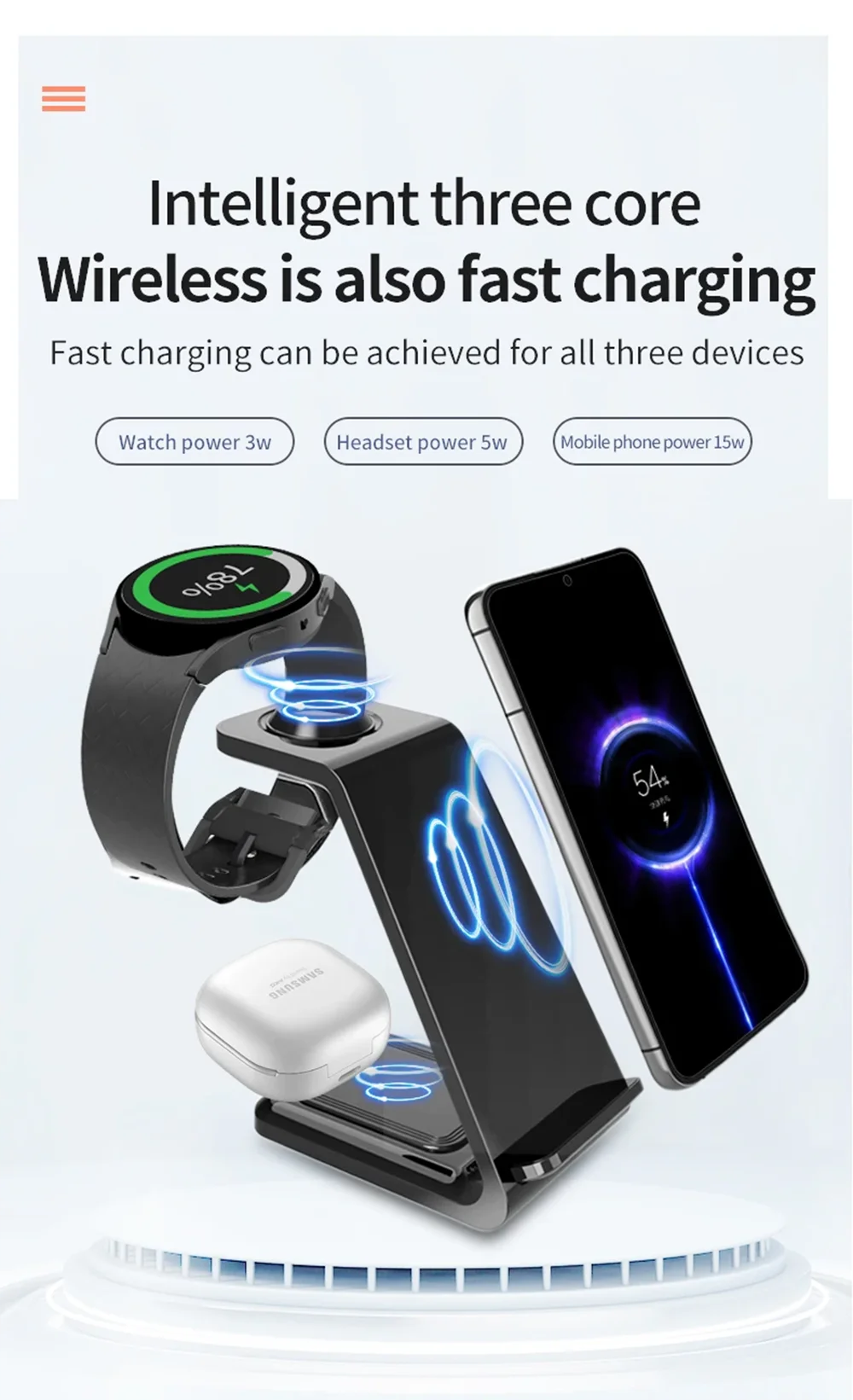 Premium 30W 3 in 1 Wireless Charging Station – Fast Charger Stand for iPhone, Apple Watch, AirPods with Dual Coil Design, Case Friendly & Safe Charging