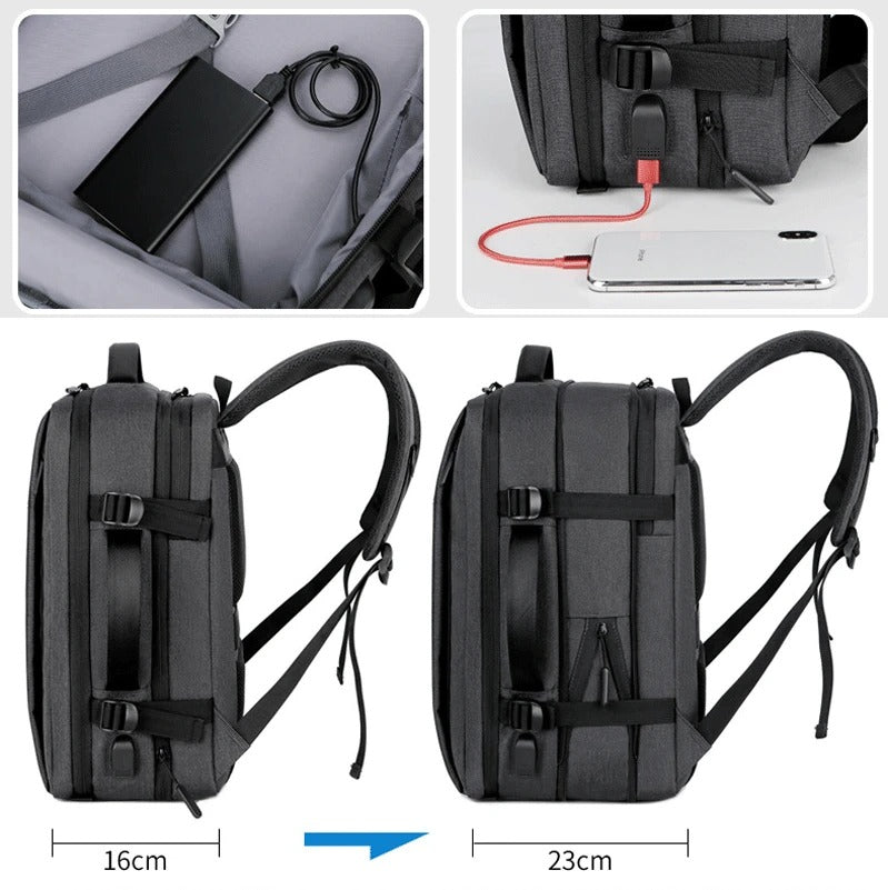 High Quality Waterproof Laptop Backpack for Men, Expandable USB Charging Bag, Business Travel School Rucksack