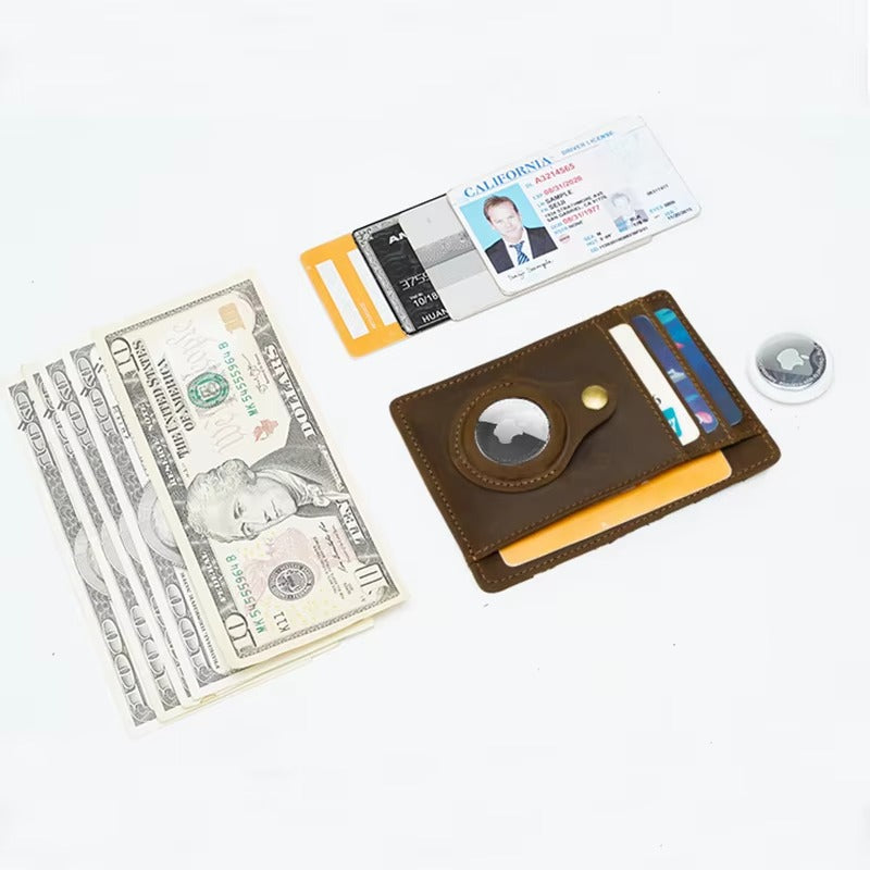 Premium Leather Airtag Wallet – Slim Anti-Lost Card Holder with GPS Tracker Slot, RFID Blocking, Scratch-Resistant Case for Men & Women