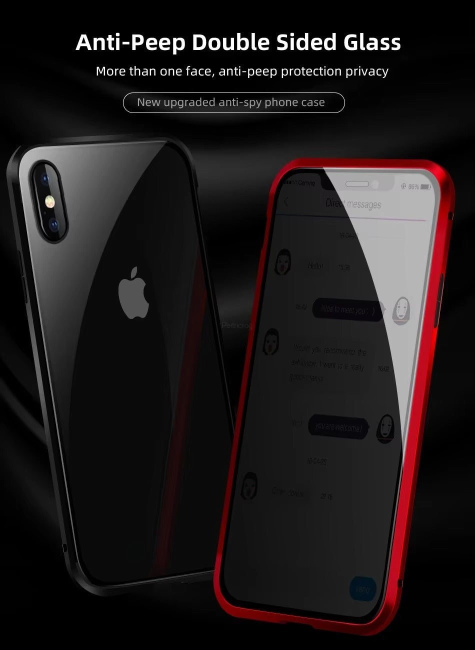 Premium Apple iPhone Case, MagSafe Compatible, Camera Lens & Screen Protection, Ultra Thin, Shockproof, Magnetic Full All Around Cover – 360° Magnetic Metal Case with Tempered Glass Privacy Screen & Anti-Spy Protection