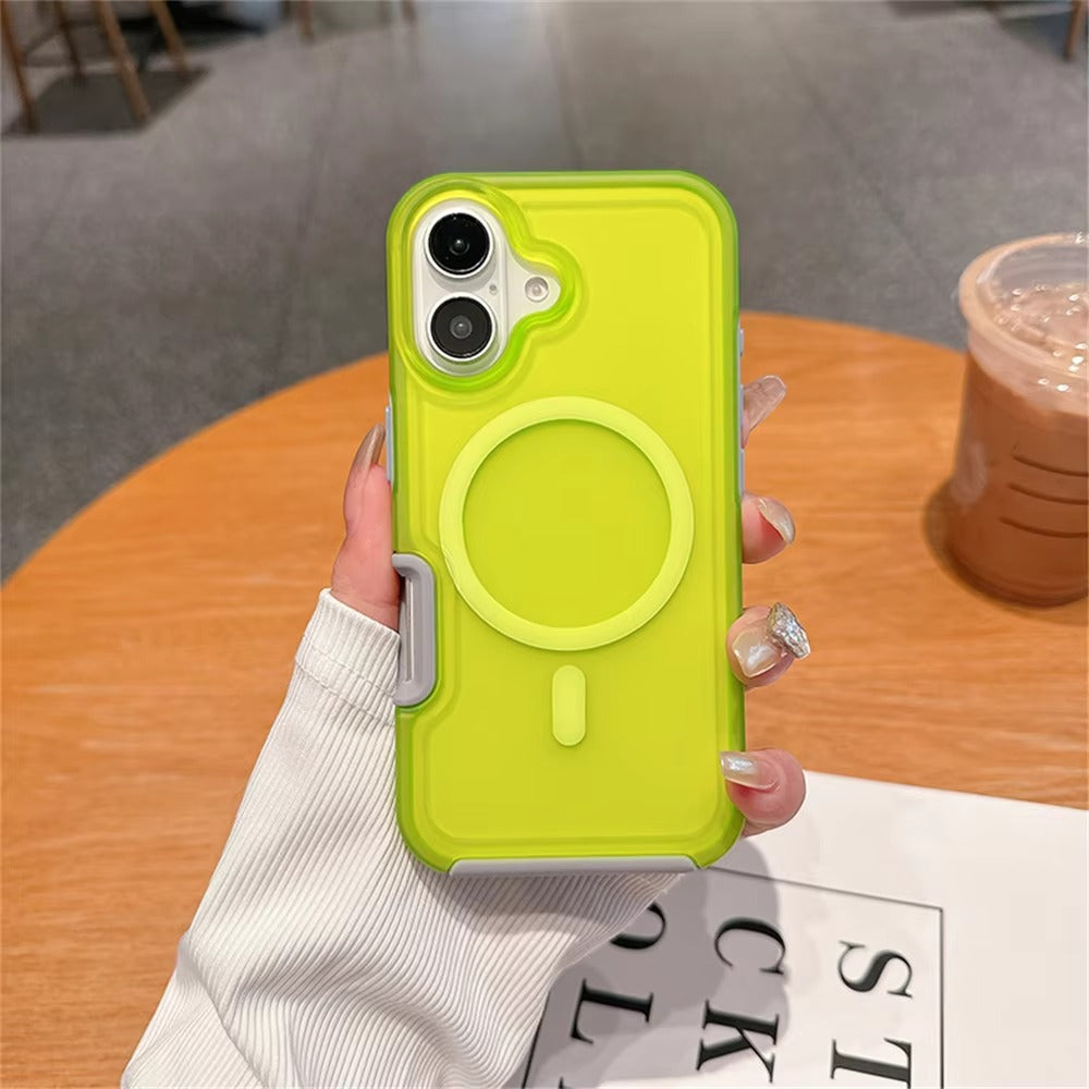 High Quality Apple iPhone Case, MagSafe Compatible, Camera Lens & Screen Protection, Ultra Thin, Shockproof, Magnetic Full All Around Cover – Dual Color Matte Armor Case with Wrist Strap & Magnetic Lanyard